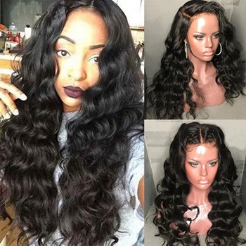 

Simbeauty 4X4 Silk Base Lace Front Human Hair Wig PrePlucked Body Wave Silk Top Full Lace Wig Brazilian Remy Hair Natural Black