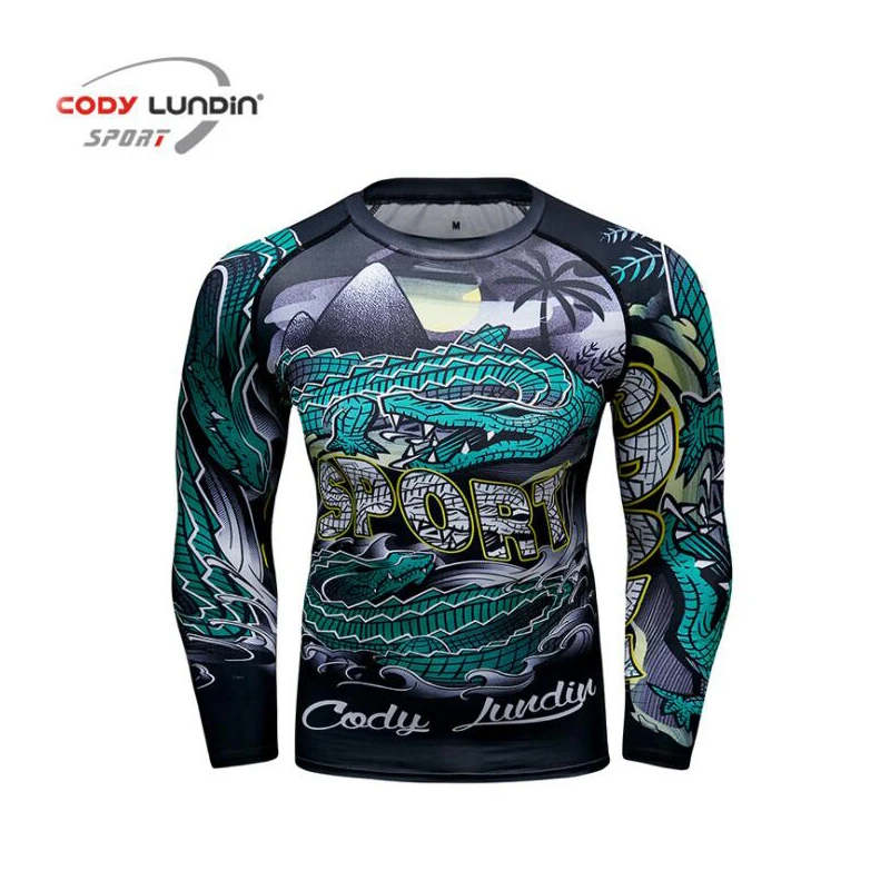 

2019 New Rashguard Compression Shirt Long Sleeves T shirt Men 3D Muscle Fitness BJJ MMA Tights Bodybuild Cross fit Quick Dry Top