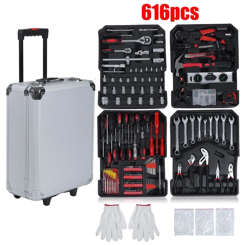 

Auto Repair Tool 616 Pcs High Precision Aluminium Alloy Case Box Set Household Multi Repair Tool Pliers Screwdriver With Wheels