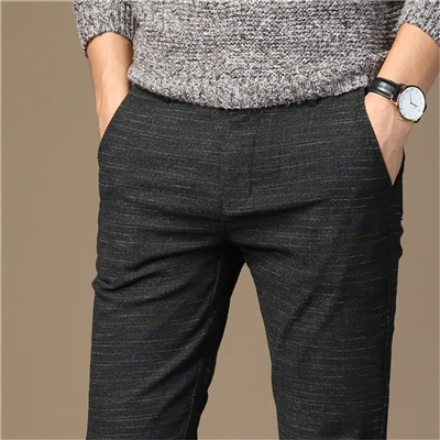 Размер 28-38 Новые мужские модные повседневные штаны для стройных Fit стрейч хлопок Длинные мужские прямые брюки формальные рабочие брюки высокого качества - Цвет: Черный