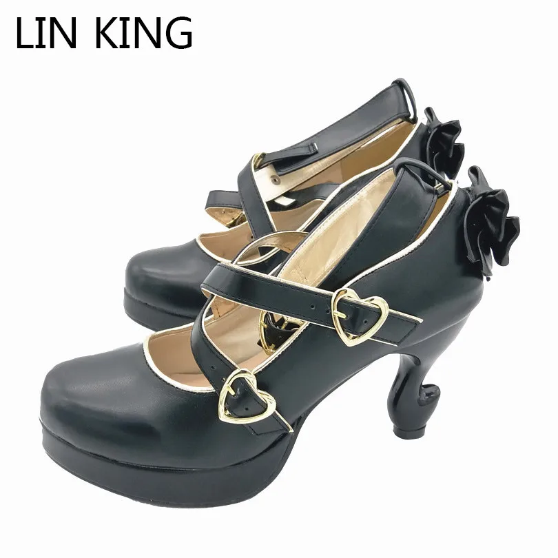 

LIN KING Design Strange Heel Women Pumps Retro Cross Toe High Heel Shoes Buckle Pu Gladiator Platform Shoes Lady Wedding Shoes