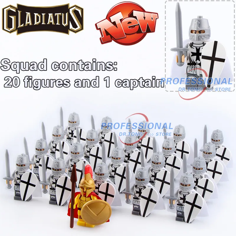 Продажа 21 шт. лот средневековый XH647 Римский командир герой Спарты с плащом накидкой с капюшоном фигурки, строительные блоки для детей подарки игрушк...