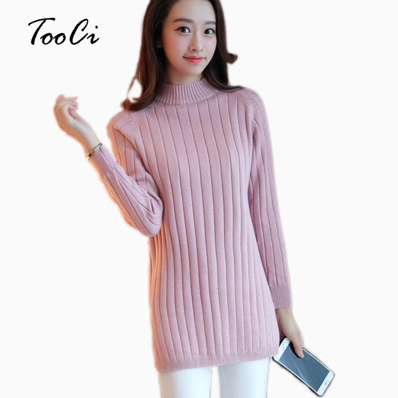 

Aurumn Pink Women's Long Section Of The Pullover Long-Sleeved Bottoming Solid color Knitted Sweater Sweater For Lady 7 Colours