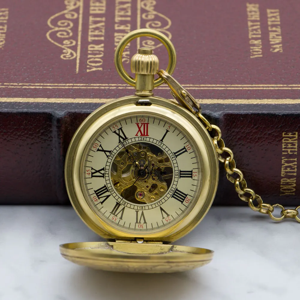 Прямая унисекс золотые винтажные Fob часы Мужские Механические карманные часы с necklace ем псевдо антикварные часы для подарка