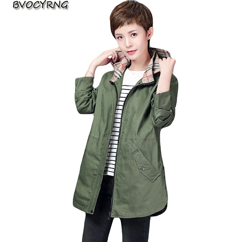 

New Coat Female Spring Autumn Jacket Hooded Big Size Women's Windbreaker Clothing High Quality Cotton Leisure Outerwear A0492