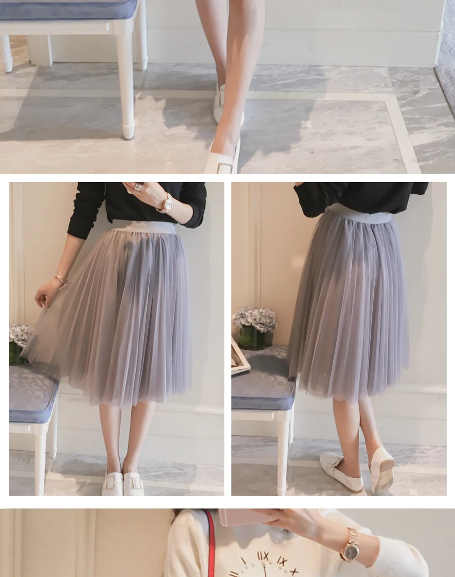 A-line High Waist Pleated Tulle Skirt