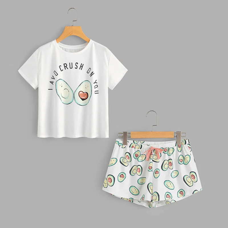 SHUJIN, летний пижамный комплект с рисунком авокадо, футболка с короткими рукавами и шорты, комплект для сна,, Женский повседневный комплект домашней одежды