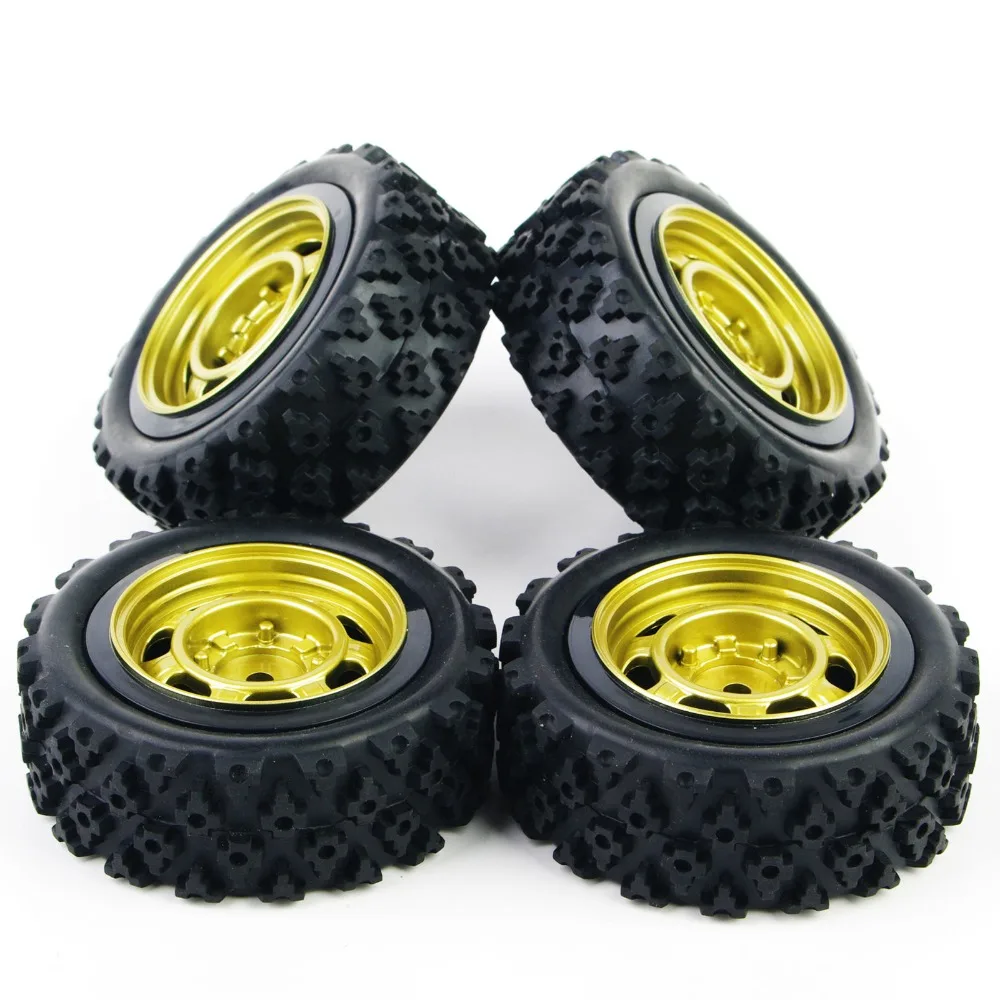 4X 1/10 Rubber Block Tires & Wheel For RC Rally Racing Off Road Car PP0487+DHG 