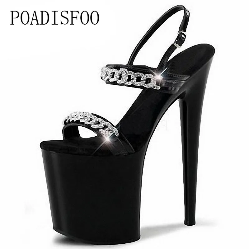 

POADISFOO metal decorative black stage performance shoes Super high-heeled waterproof platform 20cm thick sandals LYP-E-150
