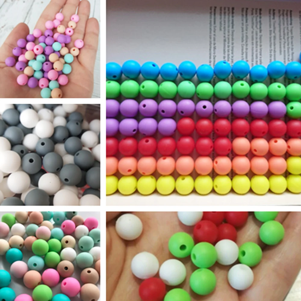 

100pcs Silicone Baby Teething Beads 12mm Sensory Nursing Accessories DIY Necklace Pacifier Baby Teethers