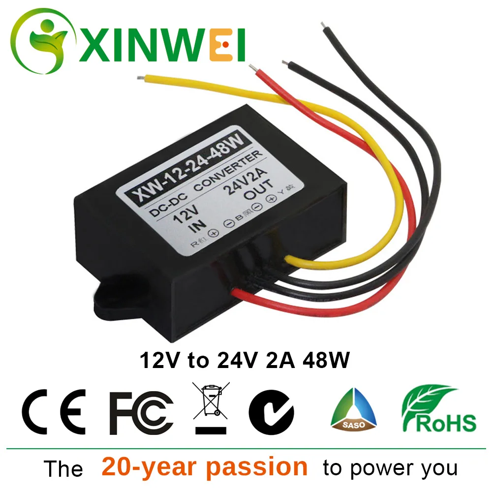 

XINWEI DC 12V Step Up To DC 24V 2A 48W Converter Plastic Voltage Regulators Stabilizers Electrostatic Bag For Monitor And Ect