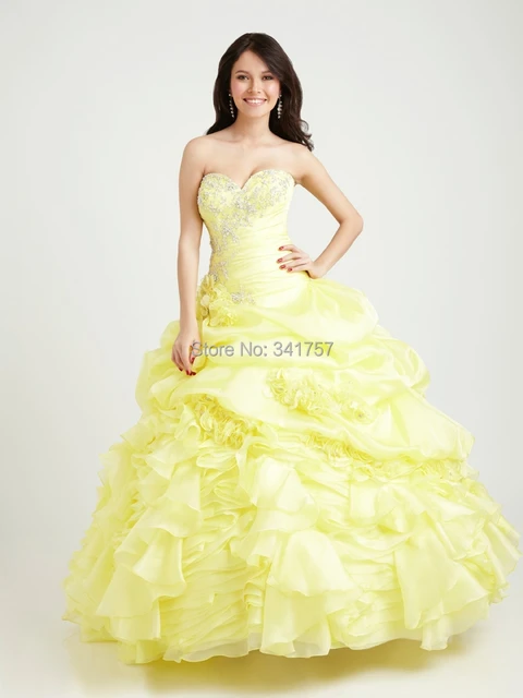 Lime Yellow Quinceanera Dresses Beading Debutante Gown Pleat Sweet Lime Yellow Quinceanera Dresses Beading Debutante Gown Pleat Sweet 16 Dress Vestidos De 15 Anos Sweetheart