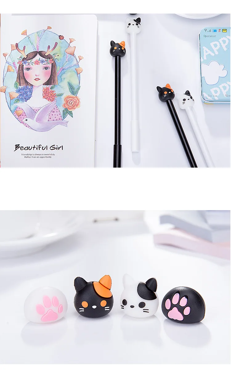 4 шт./упак., 0,5 мм милый кот мультипликационная гелевая ручка Kawaii школьные принадлежности Канцтовары для студентов с черными чернилами ручка