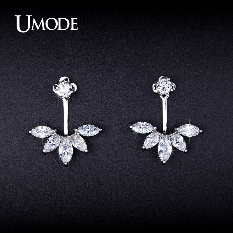 UMODE Fashion Earring Jewelry Zirconia Crystal Ear Jackets Jewelry Leaf Ear Stud Earrings For Women Boucle D'oreille Aros UE0242