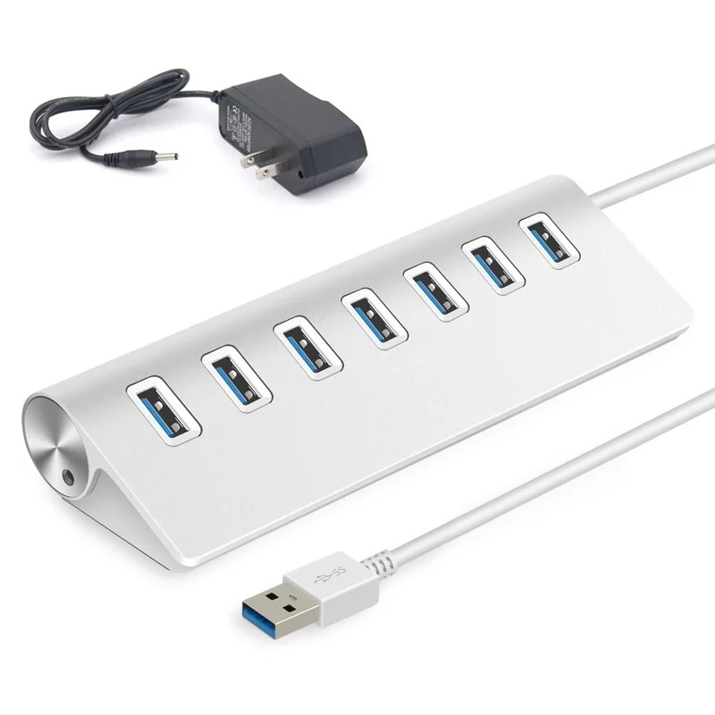 7-port USB 3.0 Hub 60cm Cable Portable Upto 5Gbps Super Speed Silver Anti-slip Chargeable Splitter For Multi USB Devices - Цвет: 7-port With US