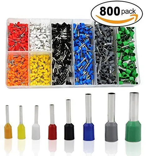 

800Pcs/lot Electrical Wire Connector 20-10 KWG Copper Insulated Cord Pin End Crimp Terminals Set Mixed color E0506-E6012 Eseries
