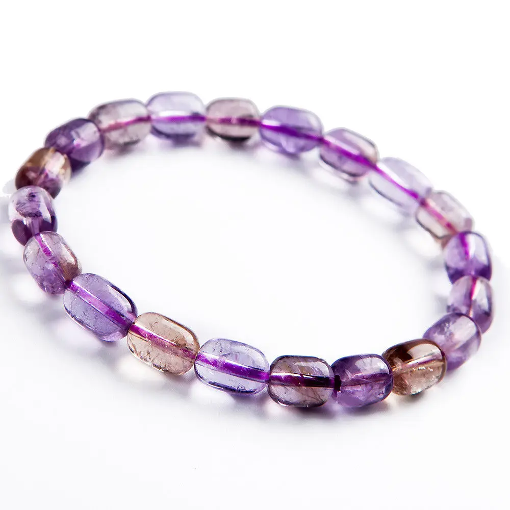 

100% Natural Ametrine Bracelet Yellow Purple Crystal 6.5mm Round Barrel Beads For Women Gift Stretch Bangle Bracelet AAAAA