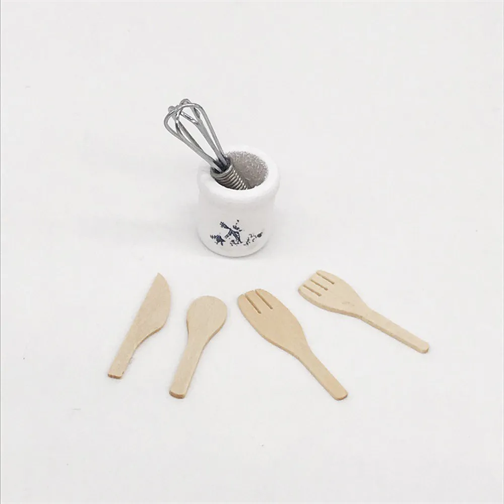 

HIINST Wooden Kitchen Fork Metal Whisk Jar Set Dollhouse Miniatures 1:12 Accessories z1224 20#