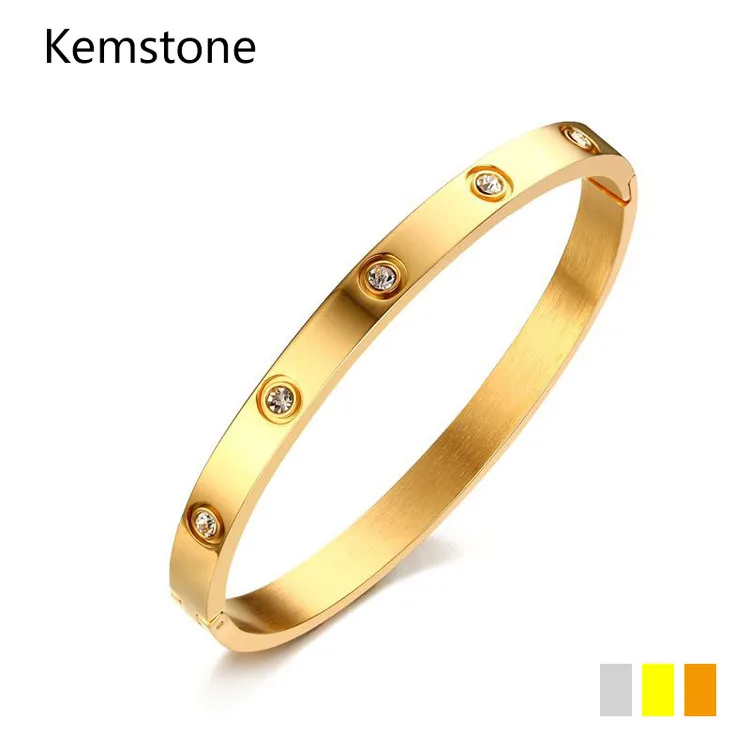 

Kemstone Simple 6MM Titanium Steel AAA Zircon Bangle for Women
