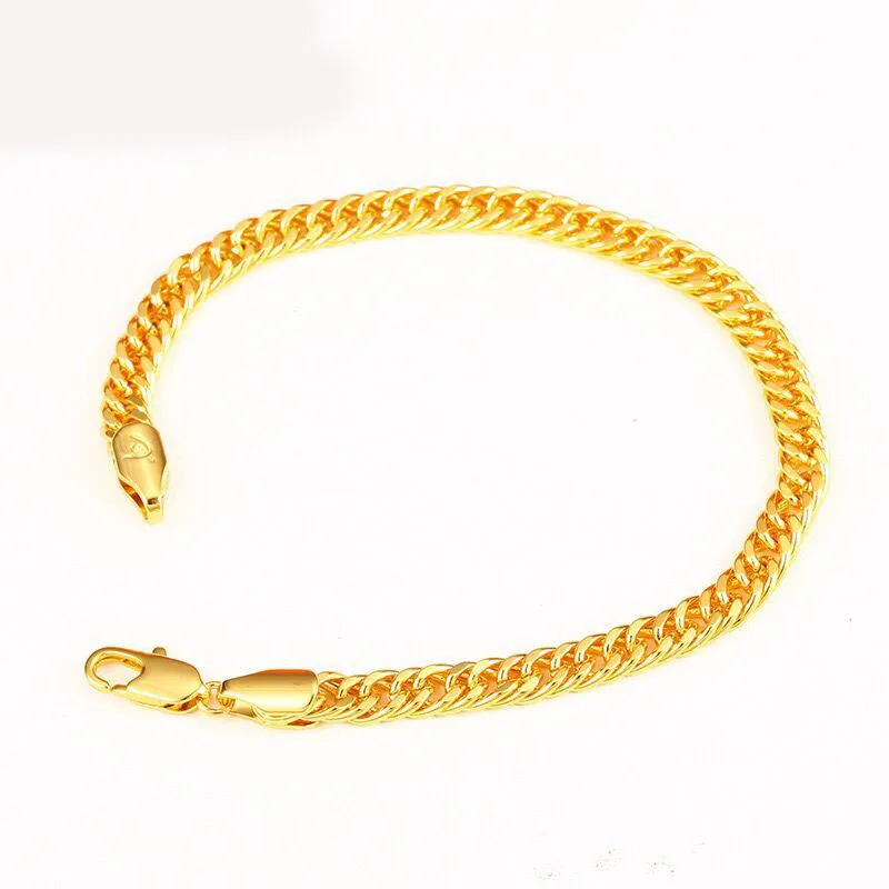 MxGxFam( 18 cm x 4.8 mm) Chain Bracelet Jewelry For Women Men 24 k Pure Gold Color Fashion Designs Allergy Free