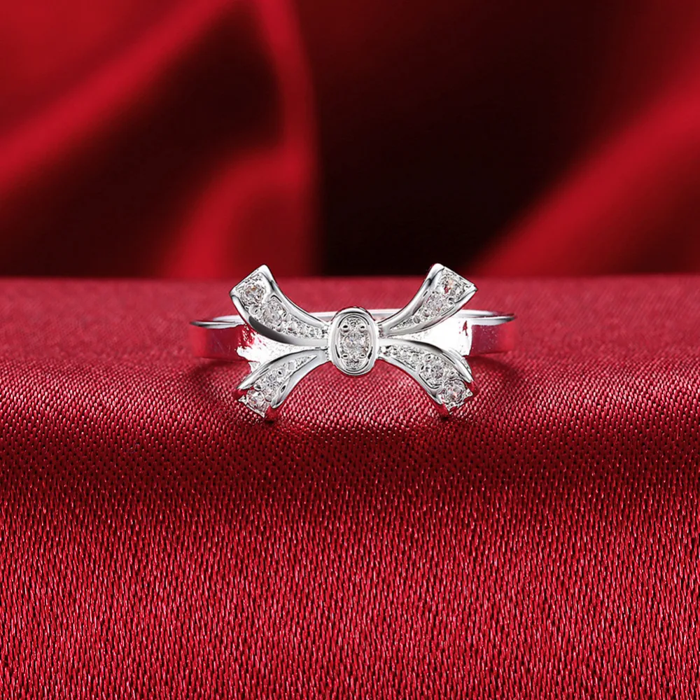 Женские Модные jewelry Кольцо из стерлингового серебра 925 Милый Бант бабочка тонкий камень циркон для женщин Обручение подарок модный