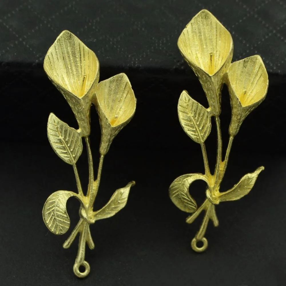 Raw Brass Leaf Charms Lily Calla Flower Pendants Branch with Pin for Half Drilled Stone Pearls Beads Findings DIY Jewelry Making | Украшения