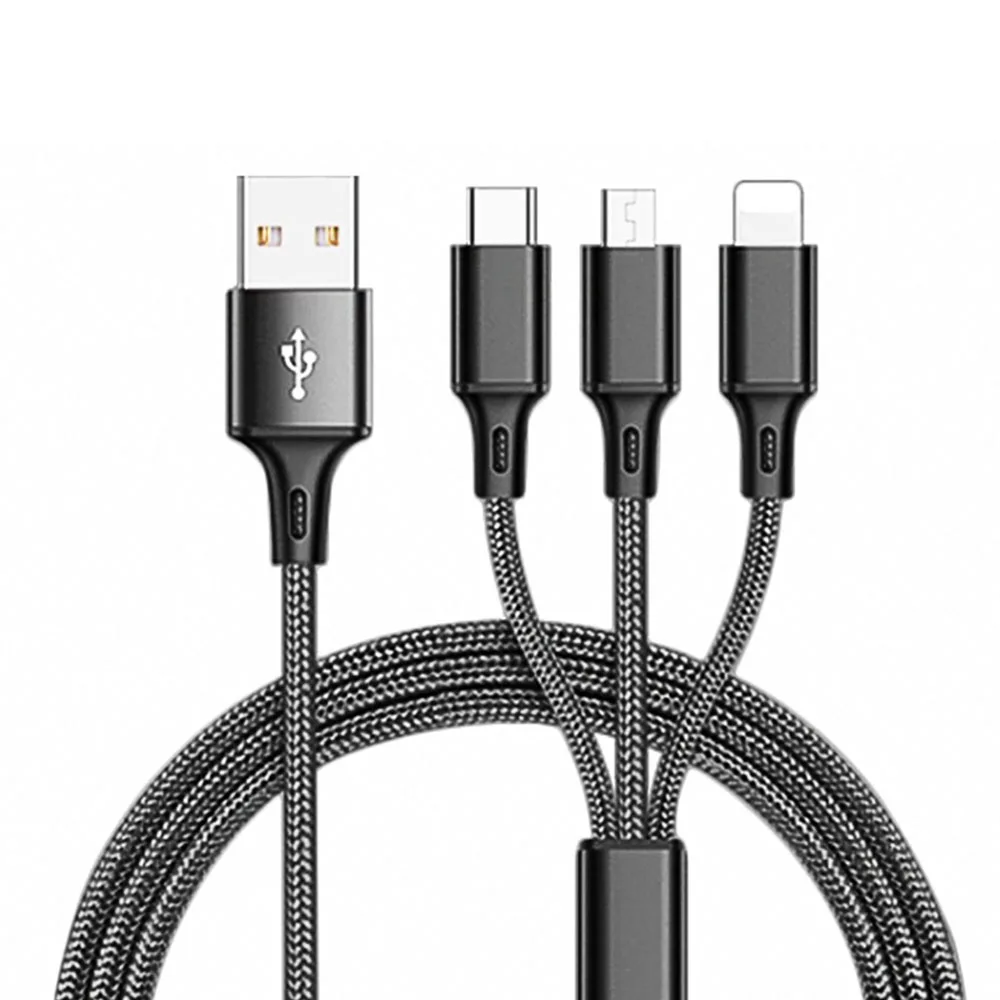 

Charging Cable Lighting Micro USB Type-C for Samsung Xiaomi Huawei IPhone 7 8 6S Plus X XS Nylon 3 In 1 Charger Cable 1.2 M Wire