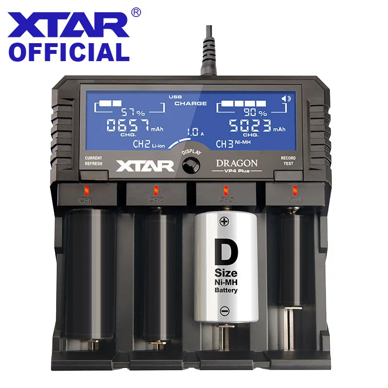 

XTAR DRAGON VP4 PLUS Smart Battery Charger Set Pouch Probes Adapter Car Charger Fast Charging Cargador 18650 Battery Charger