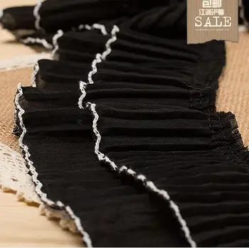 

8Yards 2 Layers Black Ruffled Trim Pleated Elastic Chiffon Lace Edge For Skirt Curtains Mantle Bed Doll Clothes DIY Accessories