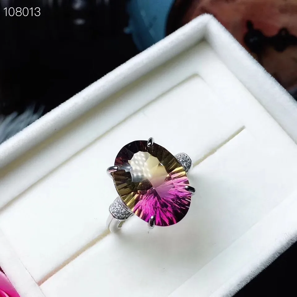Uloveido редкий драгоценный камень природный Аметрин Женское кольцо 925 пробы серебро