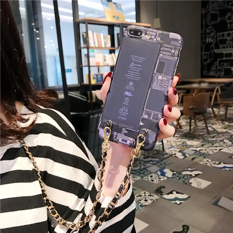 

Creative Circuit Board Case for IPhone XS MAX XR X 8 7 6S 6 Plus Case PCB Protective Crossbody Cover Case with Shoulder Strap