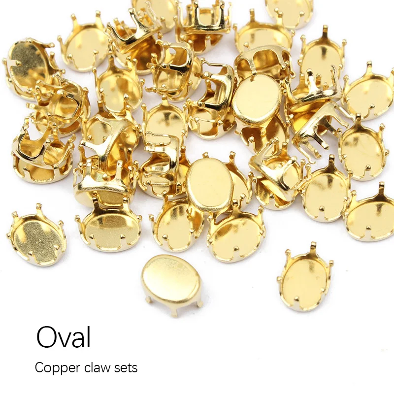 

Empty Base setting sew on rhinestones Faceted Crystal Claw Oval Gold Claw size 6x8, 7x9, 8x10 For Garment Accessories