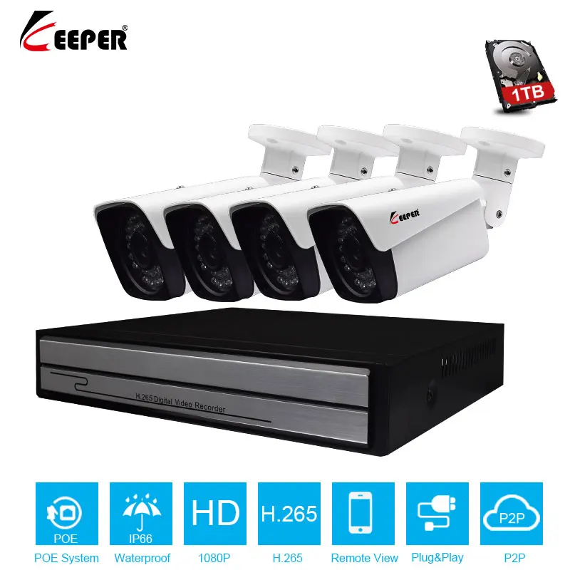Meilleur Gardien 4CH 1080 p HDMI POE NVR CCTV Système 2MP Extérieure IP66 IP Caméra P2P Onvif Kit De Surveillance De Sécurité de Mouvement détecter APP View4