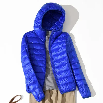 Royal Blue Новинка осень зима ультра-легкий плюс размер тонкий пуховик женский тонкий короткий с капюшоном Теплый белый утиный пух пальто женская верхняя одежда - Цвет: Royal Blue