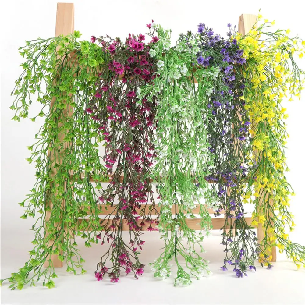 1 Bouquet Artificial Plastic Flower Vine Plant Wall Hanging Rattan Home