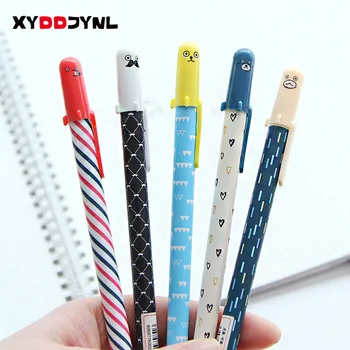 

XYDDJYNL 2 Pcs/set Kawaii Cartoon Pen Simple Personality Black 0.5mm Gel Pen Stationery Office Pens School Supplies