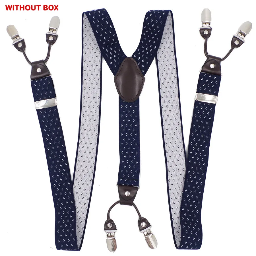 Man's Suspenders Leather 6 clips Braces Male Vintage Casual Suspensorio Tirantes Trousers Strap Father/Husband's Gift 3.5*120cm - Color: Light blue