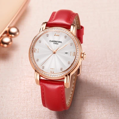 Швейцарские роскошные брендовые карнавальные часы для женщин автоматические механические часы с бриллиантами Водонепроницаемые кожаные часы Relogio Feminino C6806-8 - Цвет: Item 11