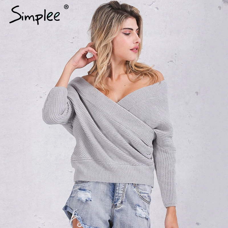 Simplee Fashion pullovers thick sweater women winter v neck batwing sleeve sweater Elegant loose white sweaters jumper|sweater mens|sweater loosesweater deer - AliExpress