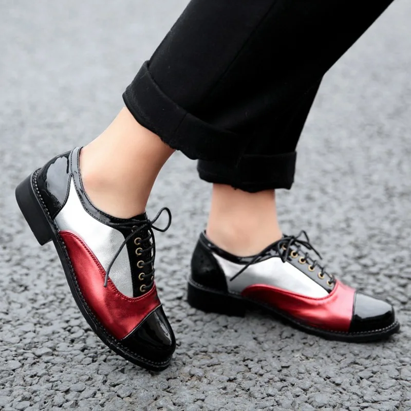 ORCHA LISA/Женская обувь на плоской подошве весенние черные туфли-оксфорды из лакированной кожи, на квадратном каблуке, на шнуровке, деловая обувь Большие размеры 45, 46, 44