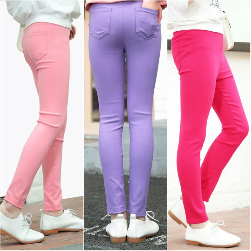 

Teenage Girls Pants Spring Autumn Childrens Candy Color Pencil Pants Kids Full Length Trousers Girl Skinny Casual Pants