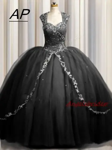 ANGELSBRIDEP бальное платье Vestido De Quinceanera платье блестящие бусины Тюль Длина до пола сладкий 16 платье Дебютант винтажные платья - Цвет: Черный