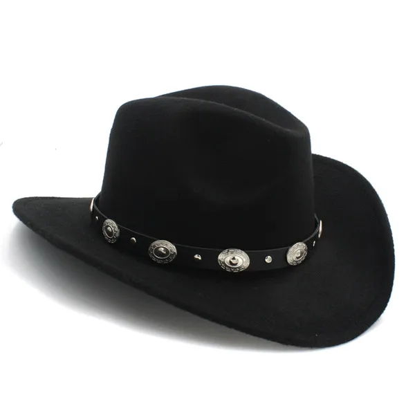 Новая Винтажная шерстяная ковбойская шляпа для женщин и мужчин с широкими полями ковбойская джазовая Кепка с кожаной кепкой Toca Sombrero - Цвет: Black