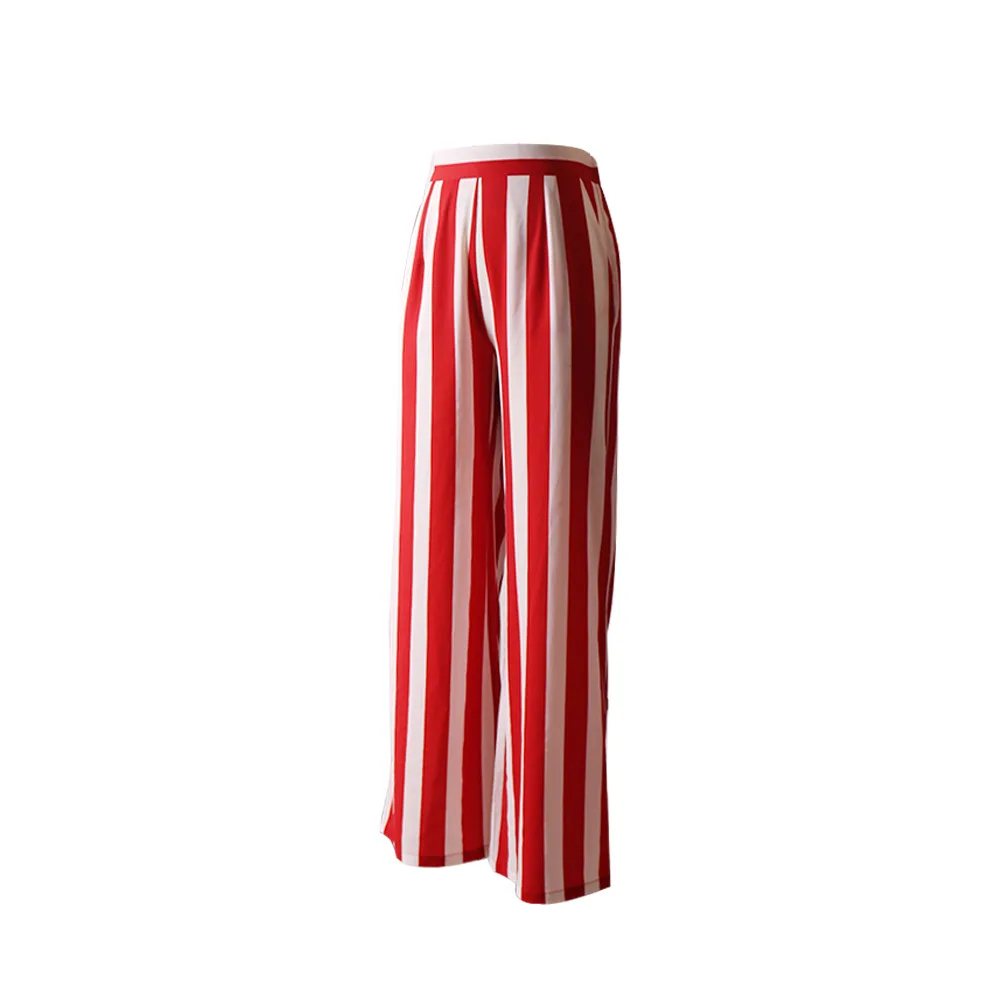 Red Fashion Stripe Wide Leg Pants For Women Ladies High Waist Casual Loose Pants Trousers 2019 New Streetwear Red Fashion Stripe Wide Leg Pants For Women Ladies High Waist Casual Loose Pants Trousers 2019 New Streetwear