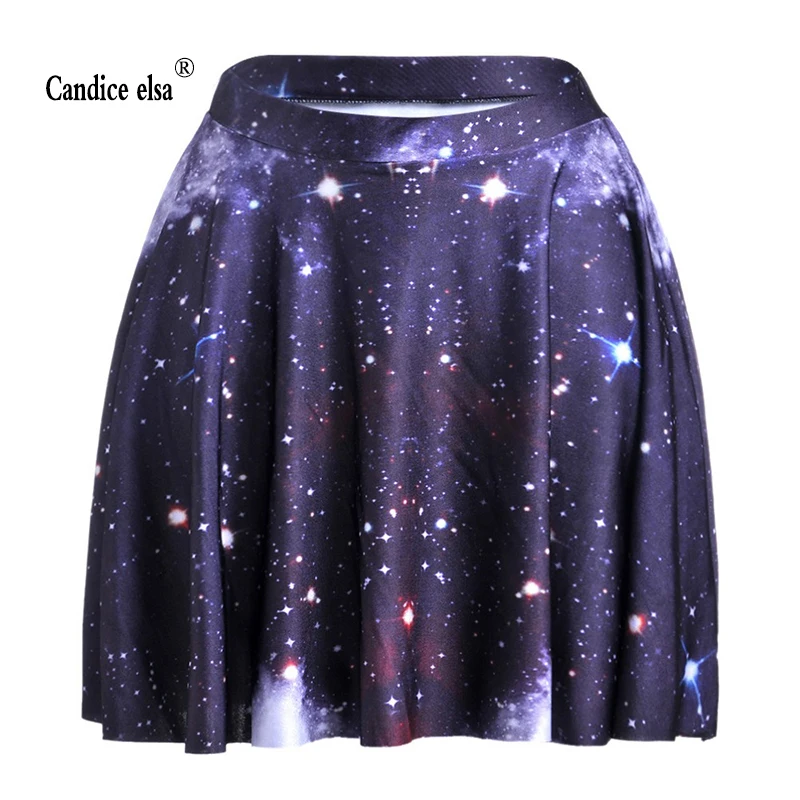 

CANDICE ELSA woman skirts digital printing wholesale black and purple star pleated skirt Skt1192