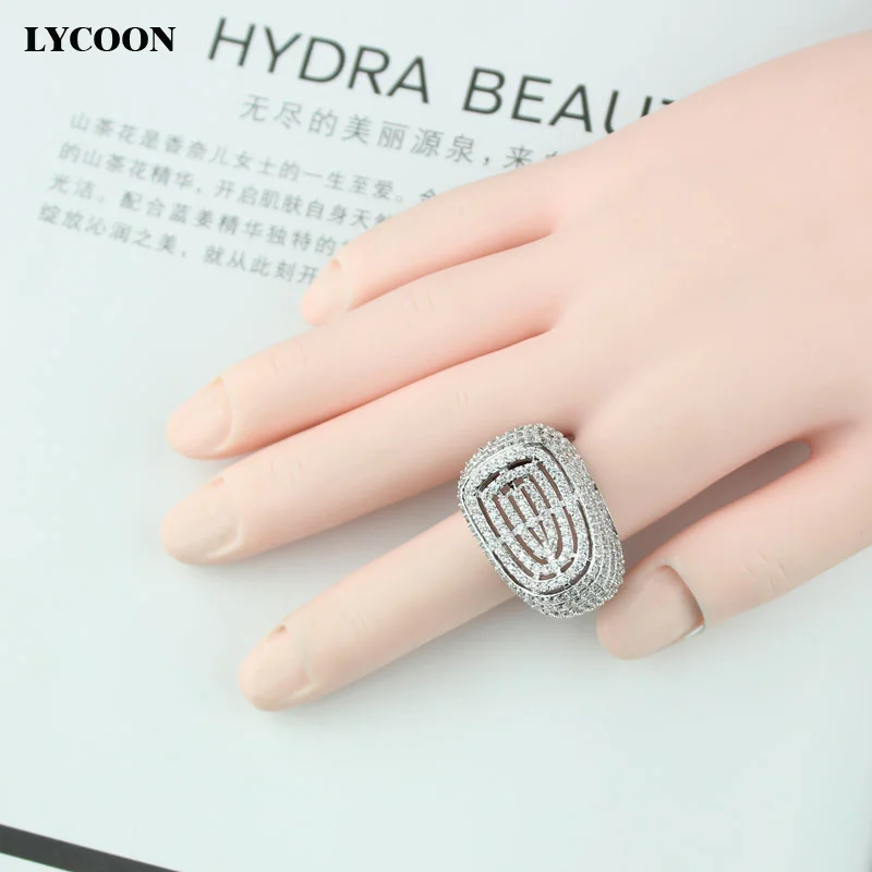 LYCOON Новое Элегантное открытое кольцо в форме гнезда, роскошные кольца с кубическим цирконием, красивые вечерние кольца для женщин