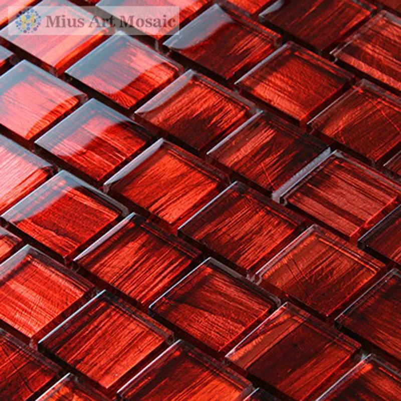 Brick pattern luxury red mosaic glass wall mosaic kitchen tiles