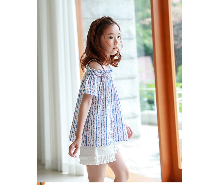new summer 2018 cotton off shoulder baby blouses for big girls striped printed blouse children school shirt for kids tops clothing  4 5 6 7 8 9 10 11 12 13 14 15 years little big teenage girls fashion tops clothes kids shirts blouses  (13)