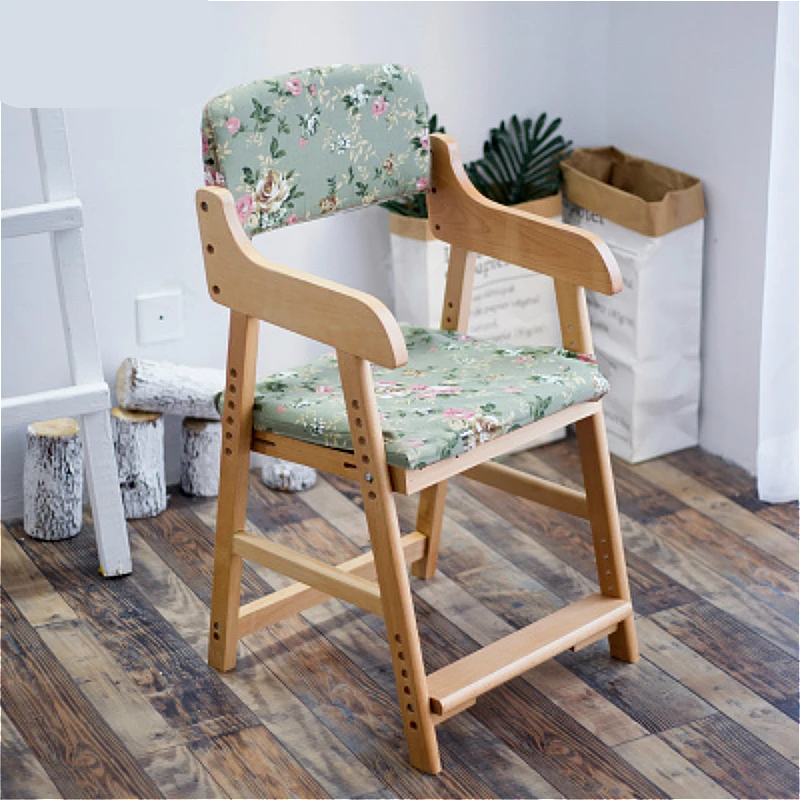 Детский стул с подставкой для ног из цельного дерева, Домашний Детский обеденный стул, поднимаемый Многофункциональный стабильный студенческий стул(кабинетный - Цвет: A11  Cloth fabric
