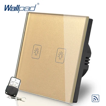 

2 Gang Remote Eu European Switch 110V-240V Wallpad Glod Glass LED 2 Gang Touch Remote Control Switch Power Supply Free Shipping